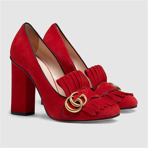 red shoes gucci heels|gucci suede mid heel pump.